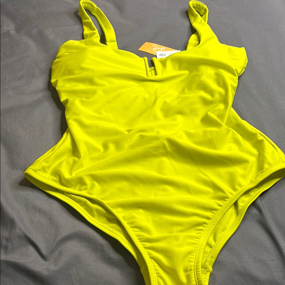 Green One Piece Swimsuit with Adjustable Straps and High Leg Cut